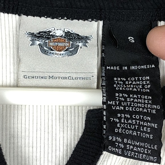 Harley-Davidson Shirt Womens Small Black White Henley Long Sleeve Biker Tee - Picture 4 of 8